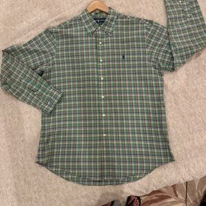 Ralph Lauren Men's Green and Blue Plaid Shirt